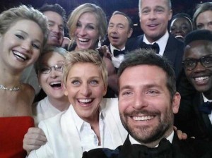 Ellen and celebrity friends take a selfie at the Oscars. 